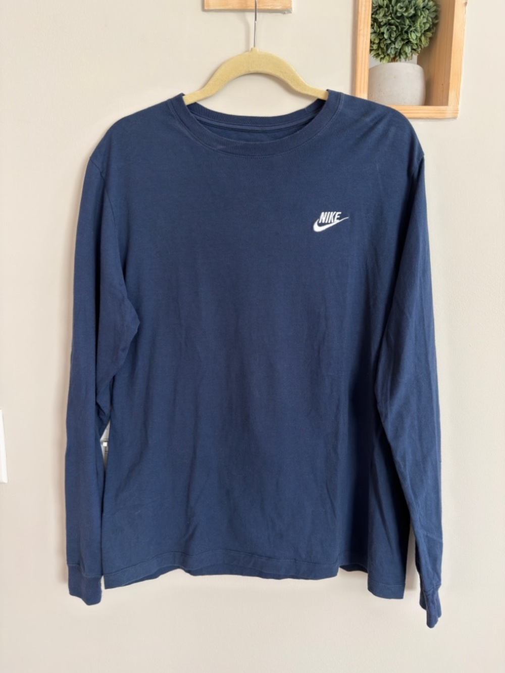 Nike Navy Blue Long Sleeve Shirt with White Logo